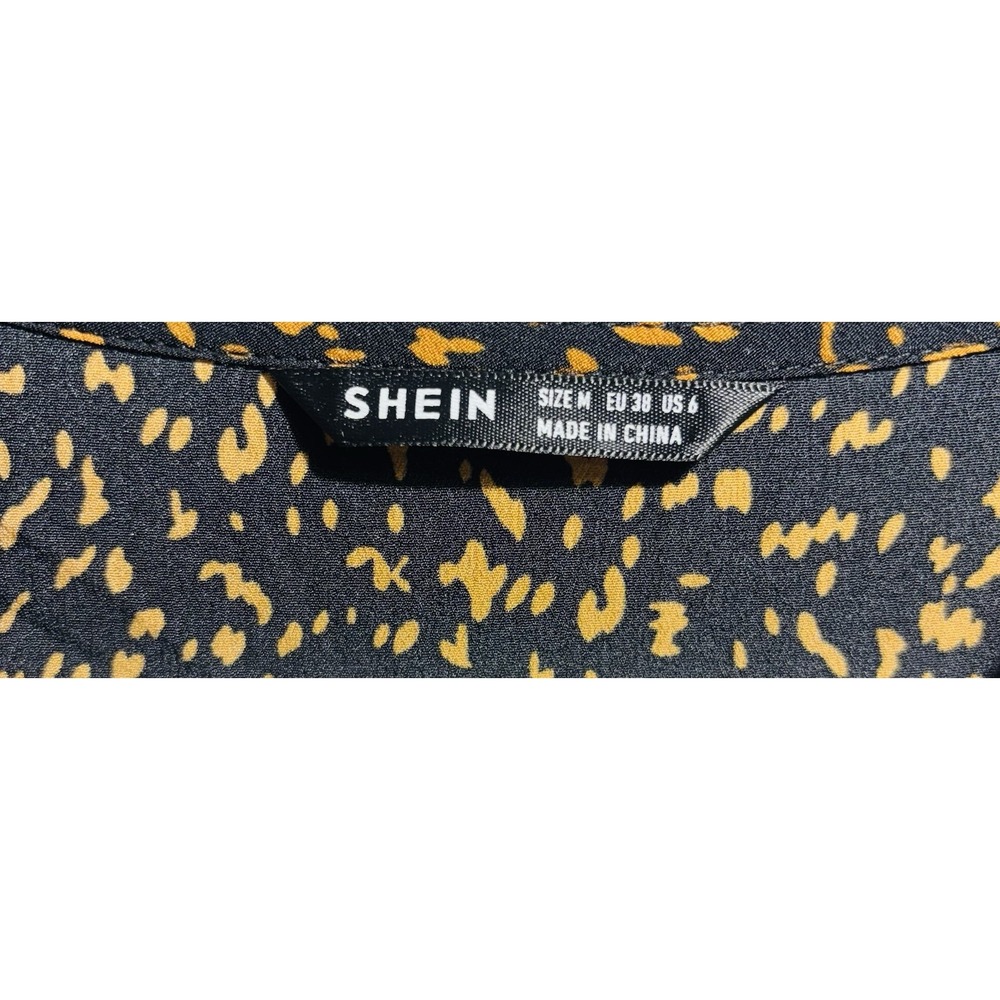 Shein Dress Women's M Black and Tan Leopard Print Patterns V-Neck Short Sleeve - Picture 2 of 16